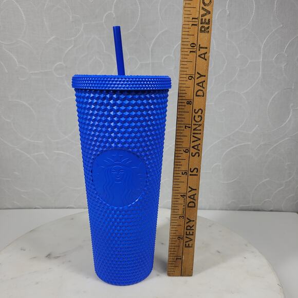 Starbucks China 2022 Klein Matte Blue Venti Studded Tumbler 9" Straw Bow Twist - Picture 16 of 16